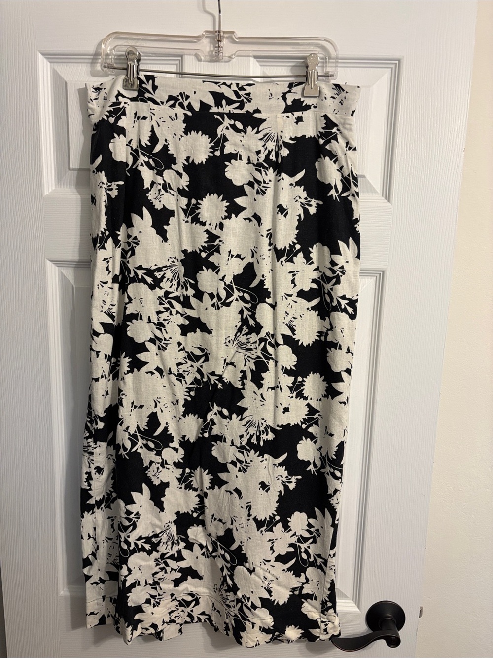 LOFT Black and White Floral Midi Skirt